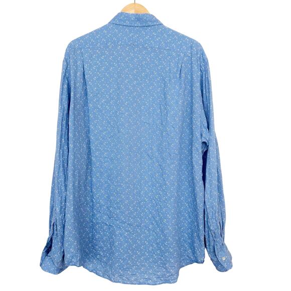 Polo Ralph Lauren Blue Linen Anchor Print Long Sleeve Button Down Sz XXL - Picture 5 of 5